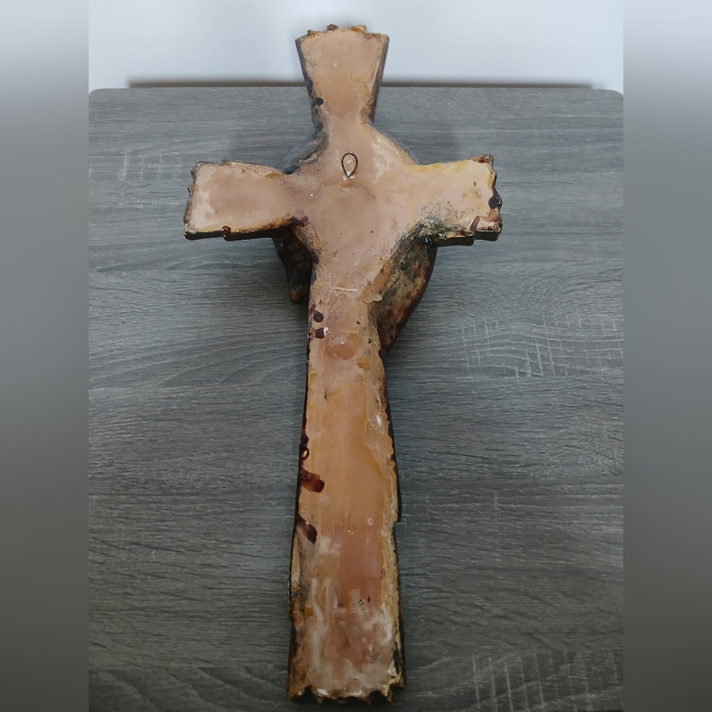 Vtg 19" Handmade Pottery Clay Cross w/ Side Profile of Jesus - Picture 12 of 16